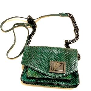 Prism London Green Snakeskin leather mini Crossbody Bag